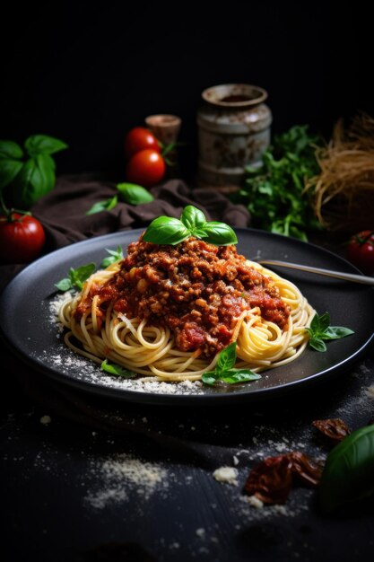 Hausgemachte Spaghetti Bolognese mit Fleisch und Nudeln Illustration AI GenerativexA