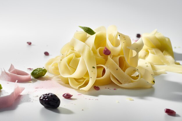 Hausgemachte Tagliatelle-Nudeln auf weißem Hintergrund Italienisches Essen Generative KI-Inhalte