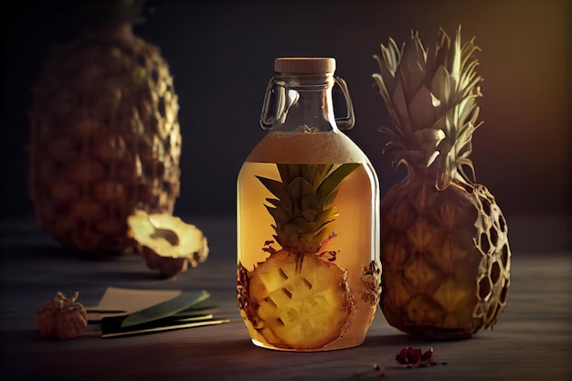 Hausgemachter roher Kombucha-Tee mit Ananas Generative Ai