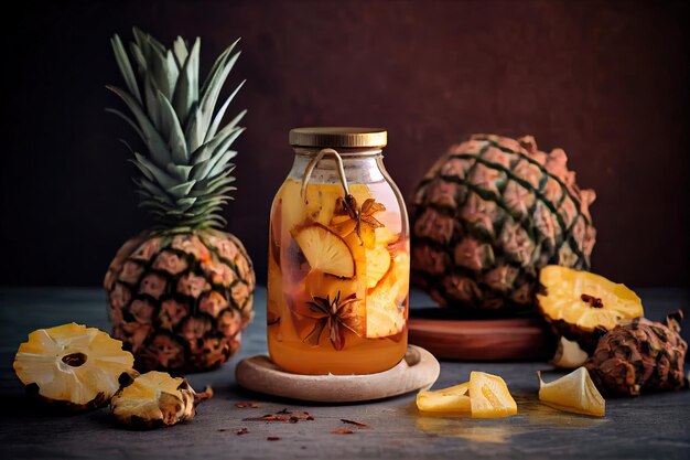 Hausgemachter roher Kombucha-Tee mit Ananas Generative Ai