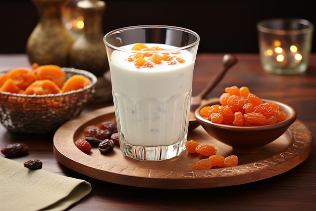 Hausgemachter süßer Joghurt in einem Glas mit Mango auf weißem Hintergrund