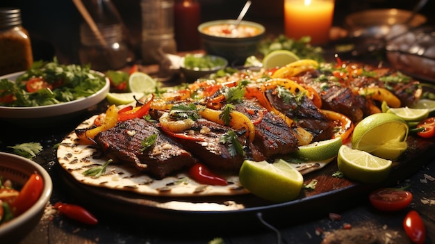 Hausgemachter Taco mit gegrilltem Steak, frischem Gemüse und würzig