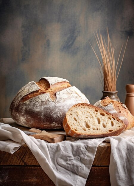 Hausgemachtes Brot mit Samen auf rustikalem Hintergrund Rustikales Brot