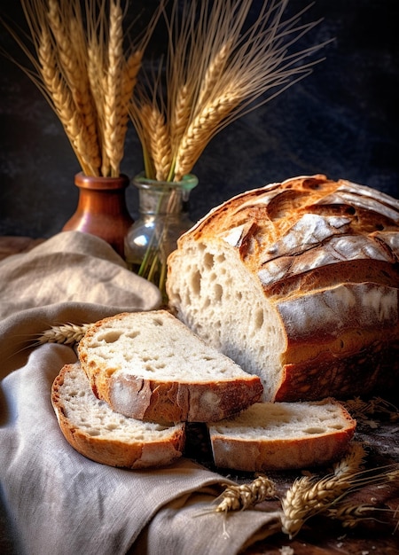 Hausgemachtes Brot mit Samen auf rustikalem Hintergrund Rustikales Brot