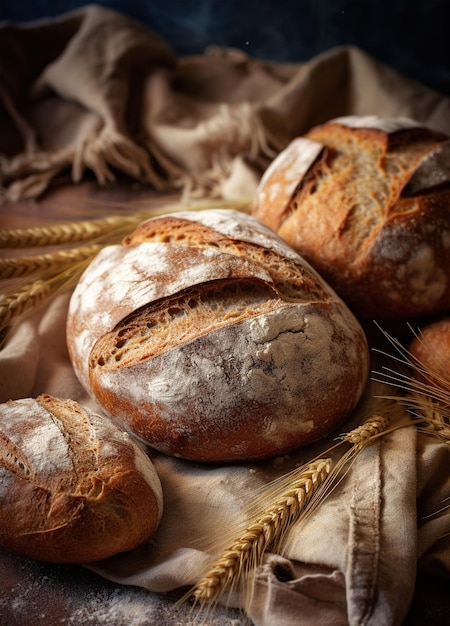 Hausgemachtes Brot mit Samen auf rustikalem Hintergrund Rustikales Brot