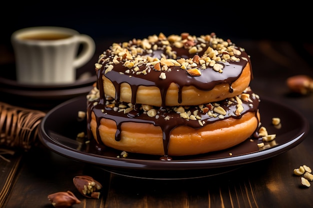 Hausgemachtes Dessert Schokoladen Donut mit Kaffee süße Versuchung