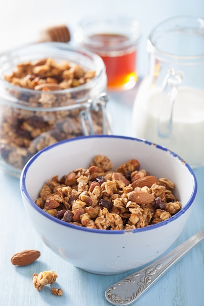 Hausgemachtes gesundes Müsli in der Schüssel zum Frühstück