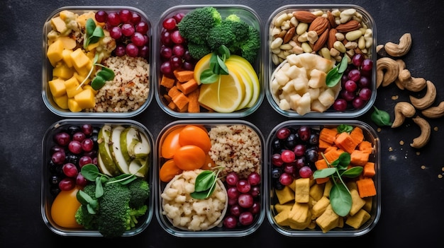 Hausgemachtes veganes Essen in Lunchboxen mit gesundem Gemüse