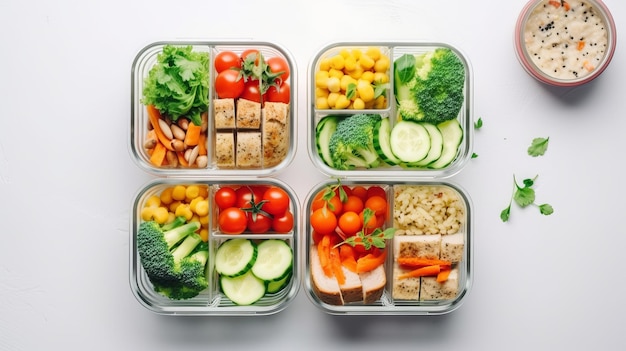 Hausgemachtes veganes Essen in Lunchboxen mit gesundem Gemüse