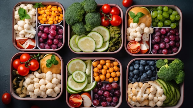 Hausgemachtes veganes Essen in Lunchboxen mit gesundem Gemüse