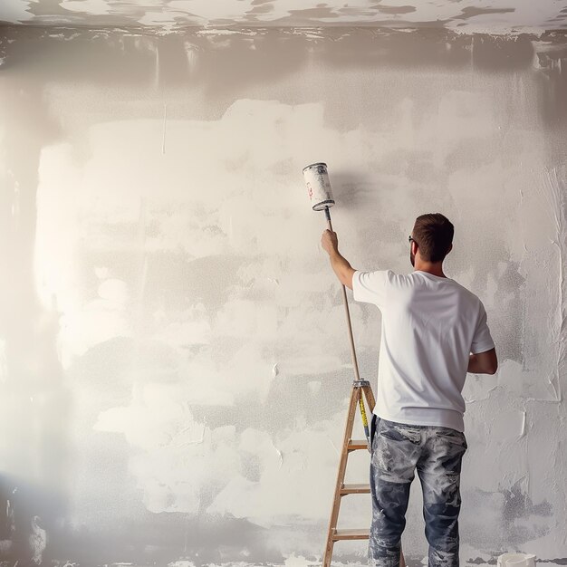 Hausmaler malt die Wand in einem neuen Haus
