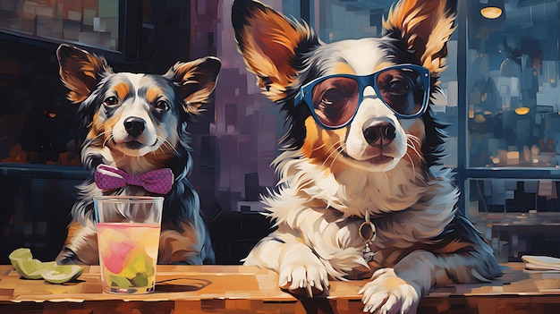 Haustierfreundliche Orte Konzept Lächelnder niedlicher Hund sitzt am Tisch in einem Café Emotionale Unterstützung