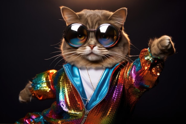 Haustierkatze, die ein Retro-Disco-Outfit rockt Haustierkatzen, Retro-Disco-Outfits, Zubehör, Pflege, Adoption