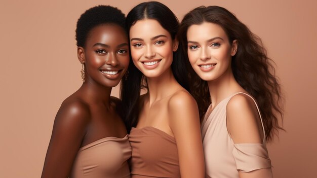 Hautpflege, Make-up und Vielfalt von Frauen mit Schönheitsmarketing-Kosmetika