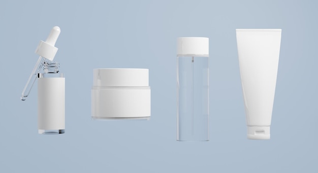 Hautpflege-Serum-Creme-Lotion-Kosmetikflasche 3D-Rendering-Illustration Mockup medizinische Spa-Behandlung Produktverpackung