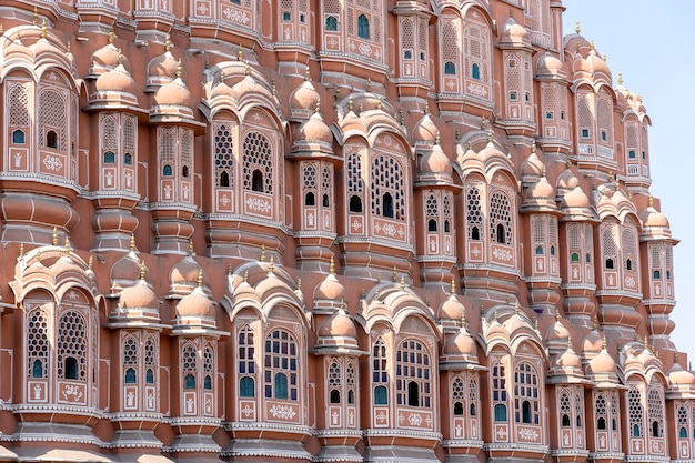 Hawa Mahal rosa Palast der Winde in der Altstadt von Jaipur Rajasthan Indien Hintergrund der indischen Architektur aus nächster Nähe