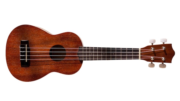 Hawaiianische Ukulele-Gitarre mit vier Saiten, isoliert auf weiss