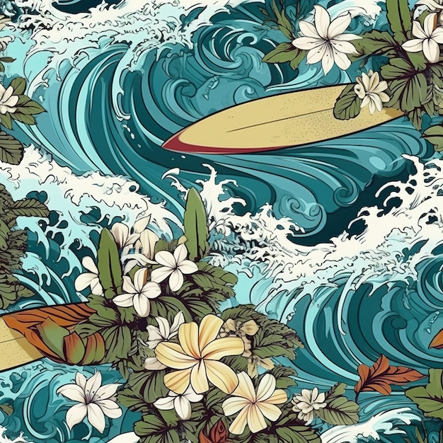 hawaiianisches Surfer-Illustrationsmuster