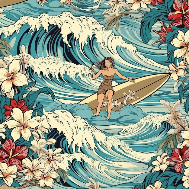 hawaiianisches Surfer-Illustrationsmuster