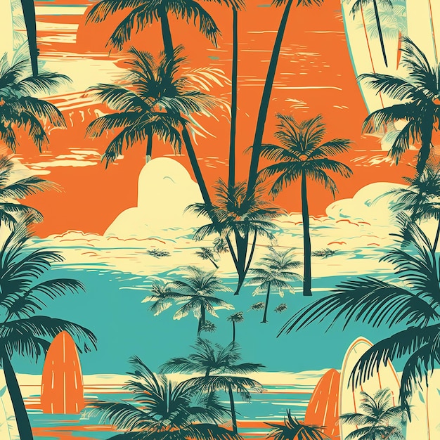 hawaiianisches Surfer-Illustrationsmuster
