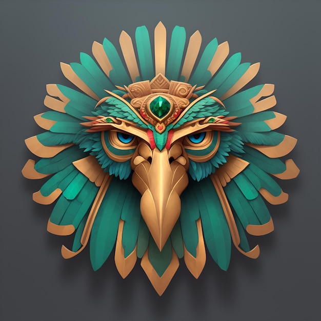 Hawk Quetzalcoatl Kopf symmetrisches flaches Icon-Design, KI generiert