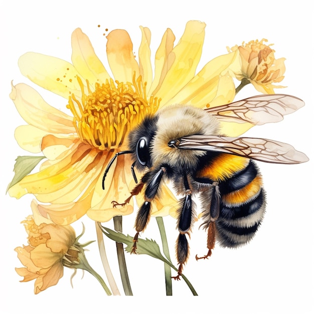 hay una abeja que está sentada en una flor generativa ai