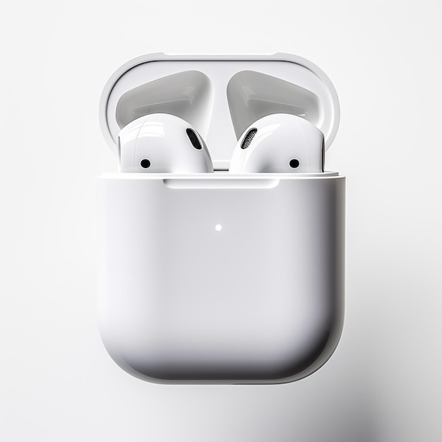 hay un airpods blanco con un estuche de carga en él generativo ai