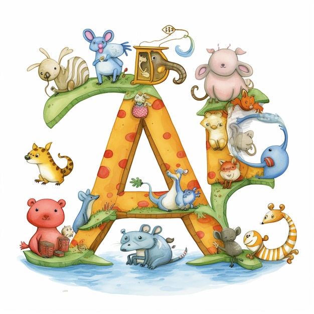 Foto hay un alfabeto de animales de dibujos animados con una imagen de un gato generativo ai