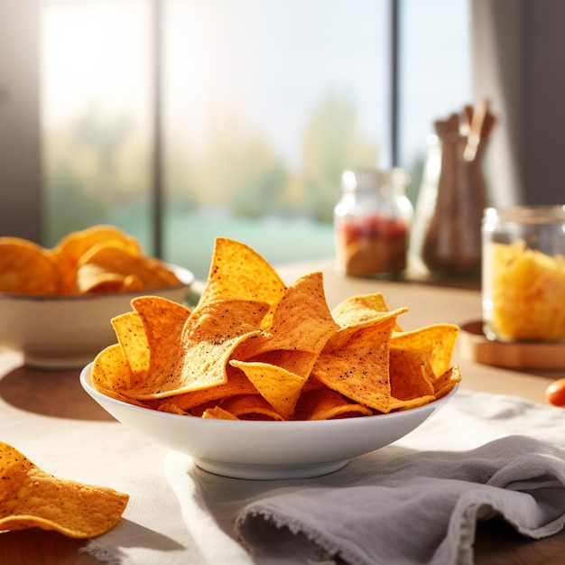 hay algunas patatas fritas en un recipiente sobre una mesa ai generativa