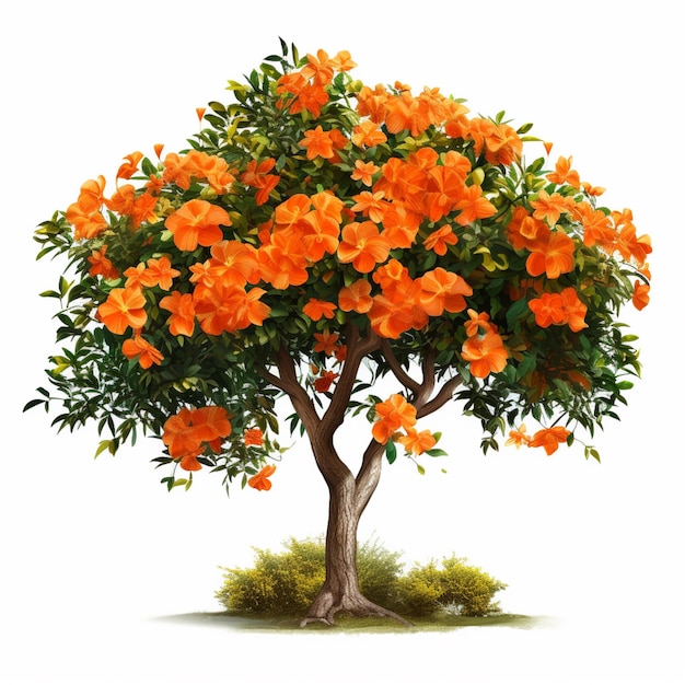 Foto hay un árbol con flores de naranja creciendo en él generativo ai