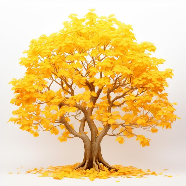 hay un árbol con hojas amarillas en el medio de un fondo blanco generativo ai