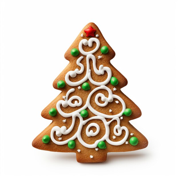 hay un árbol de navidad decorado sobre una galleta sobre una superficie blanca ai generativo