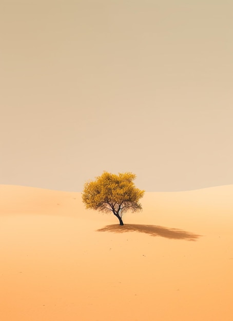Hay un árbol solitario en medio de un desierto generativo ai