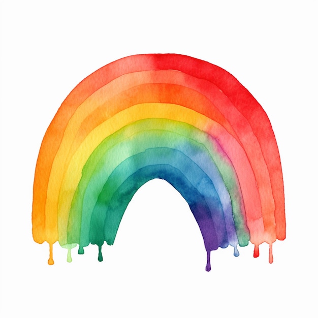 Hay un arco iris pintado sobre un fondo blanco con un goteo de pintura generativa ai