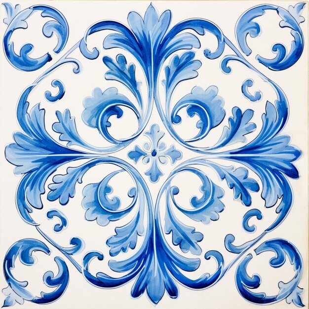 hay un azulejo azul y blanco con un diseño ai generativo