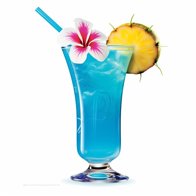 hay una bebida azul con una flor y una pajita ai generativa