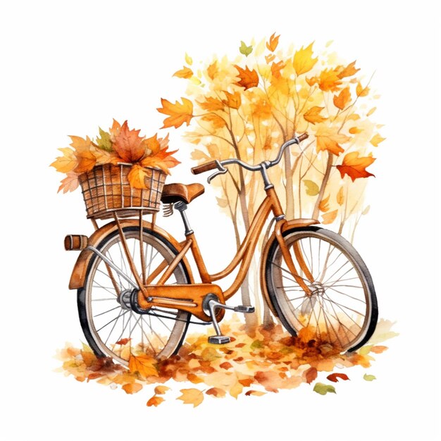 hay una bicicleta con una canasta de hojas en la parte de atrás generativa ai
