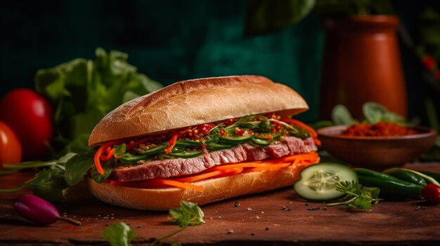 Hay un bocadillo con carne generativa ai