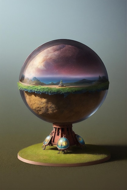 hay una bola de vidrio con una imagen de un paisaje en su interior
