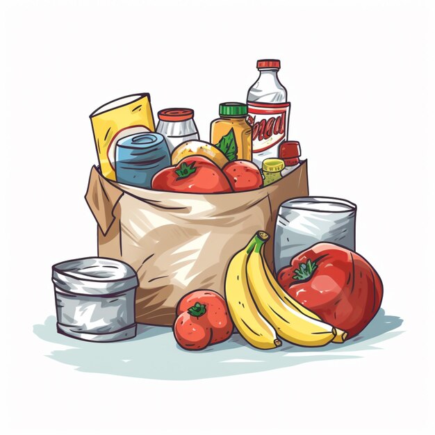 Foto hay una bolsa de comida y un ai generativo de plátano y tomate.
