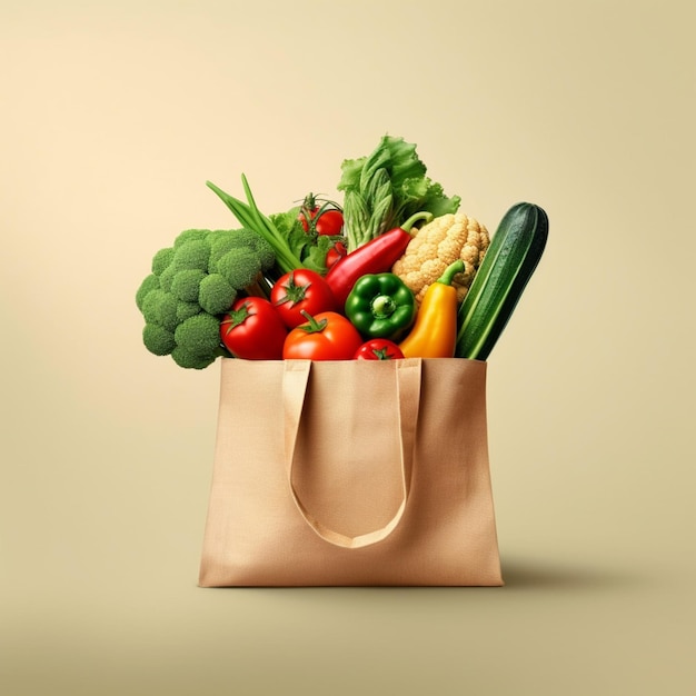 Hay una bolsa llena de verduras y verduras en una mesa generativa ai.