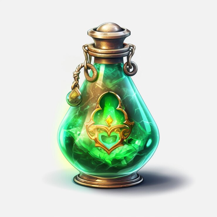 Foto hay una botella de vidrio verde con un corazón de oro dentro de la generativa ai