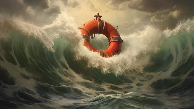 Foto hay una boya salvavidas en la ilustración de aguas tormentosas