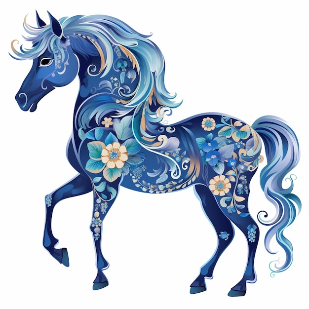 hay un caballo azul con un patrón floral en él generativo ai