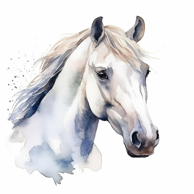 Hay un caballo blanco con una melena larga y una nariz negra ai generativo