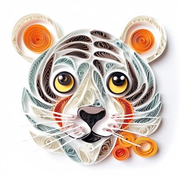 Foto hay una cabeza de tigre cortada en papel con ojos anaranjados ai generativo.