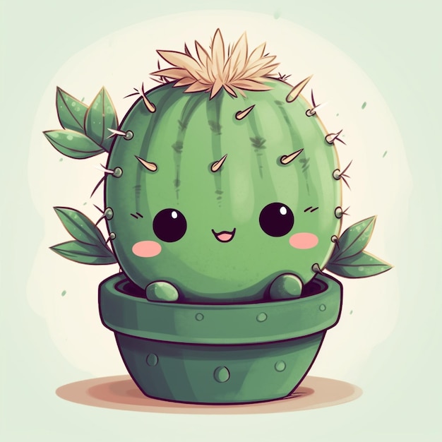 Hay un cactus con una cara y una planta en una olla generativa ai