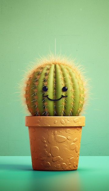 hay un cactus con una cara sonriente en una maceta ai generativa