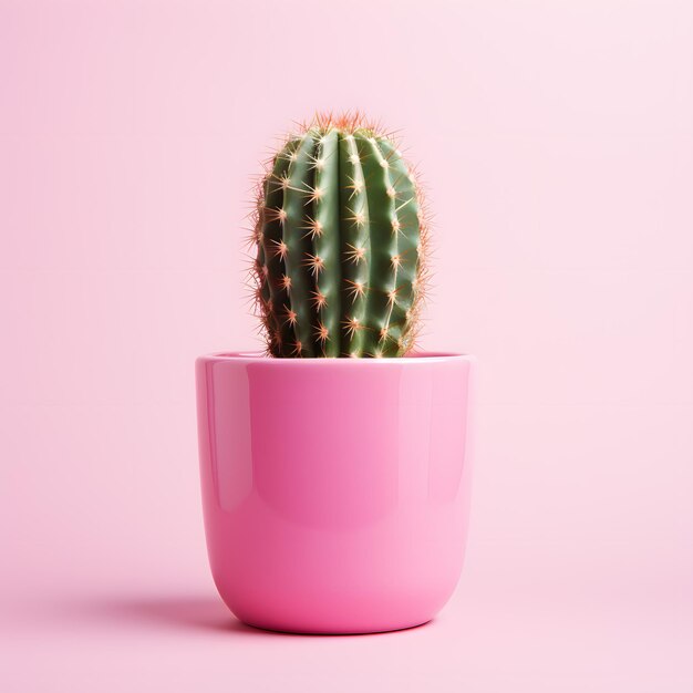 hay un cactus en una maceta rosa sobre un fondo rosa IA generativa