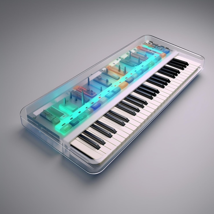 Foto hay una caja transparente con un teclado dentro de ella generativa ai